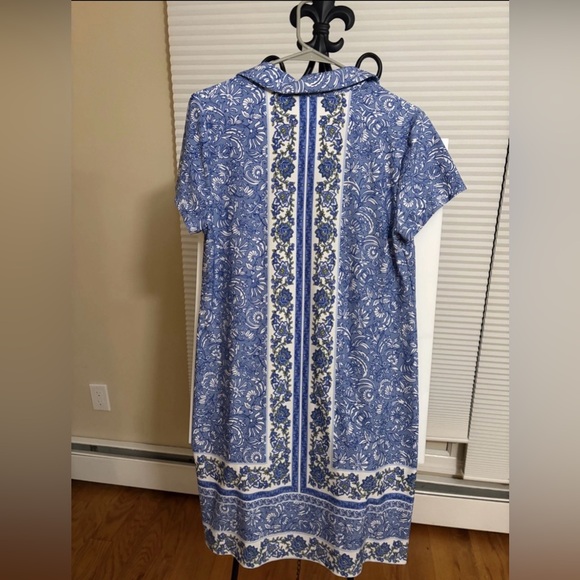 MSK Classic Asian Inspired China Doll Blue White Floral Casual Chic Dress Sz M - Picture 4 of 4